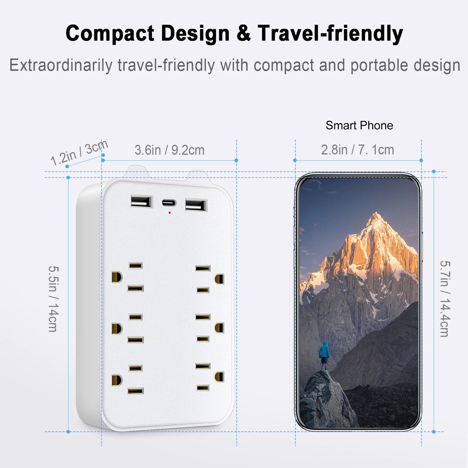 1-9‑in‑1 Wall Surge Protector – 6 AC Outlets + 2 USB-A & 1 USB-C | 2700J, Overload & Fire Protection