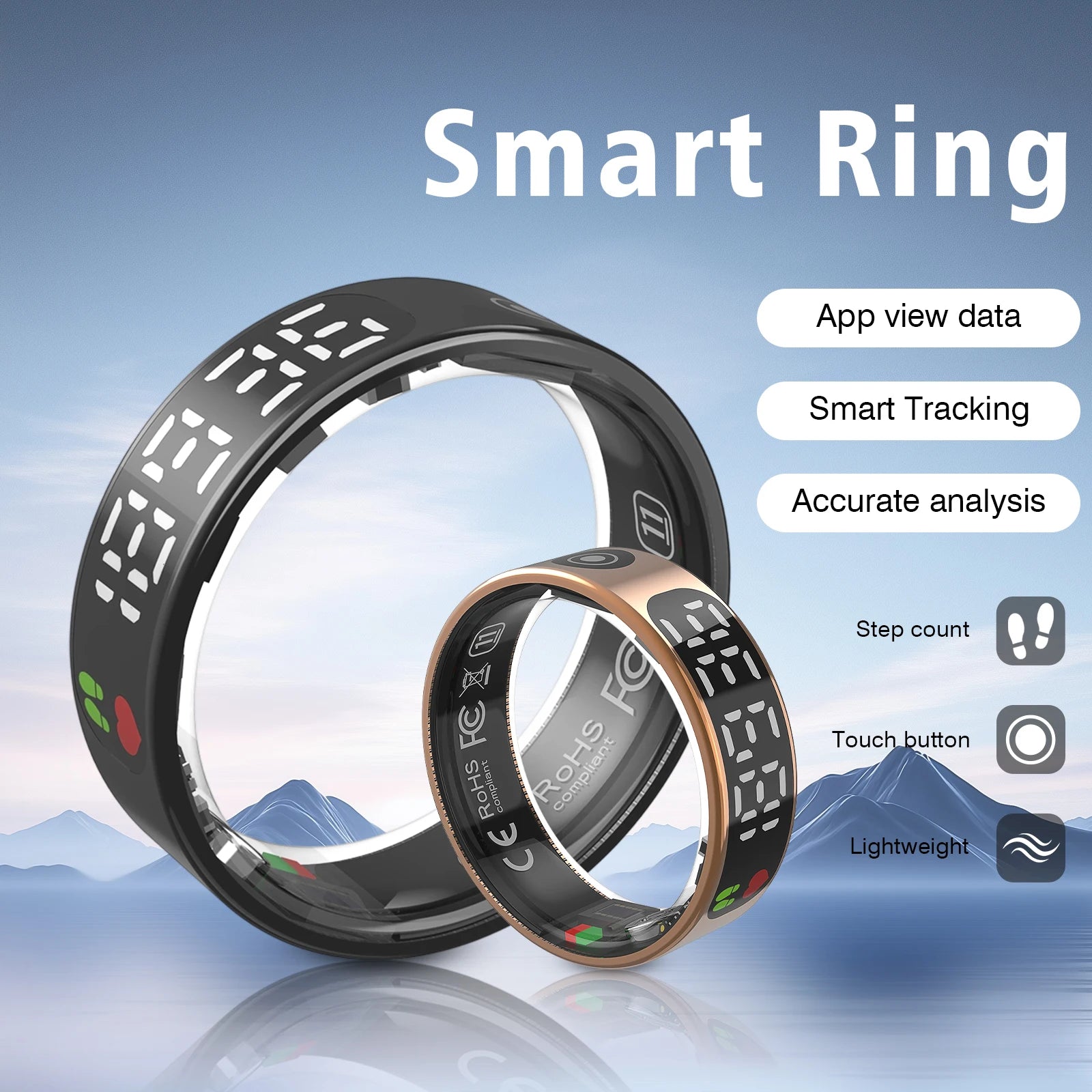 Smart ring, multiple sports modes, sleep tracking, step counting, remote photography, unisex, sports ring with charging box
