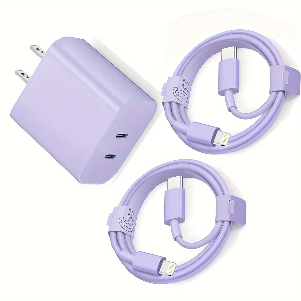 4-Fast Charging Secure Power Adapter With Dual PD20W USB-C Charger And 2 Type-C To Lightning Cables For IPhone 14/13/12/11/XS/XR