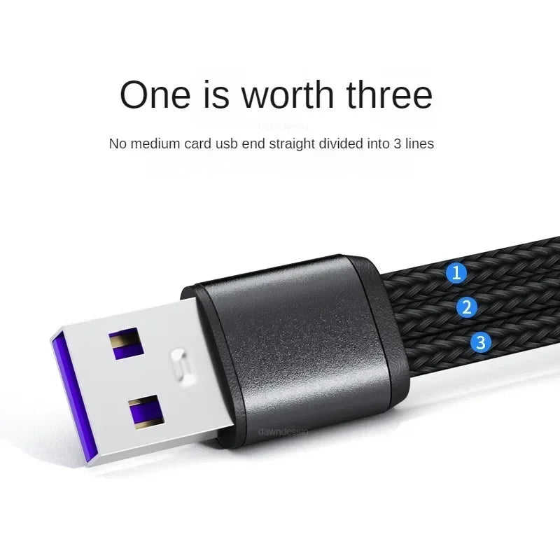 3 in 1 USB Charge Cable 3 Type-C 3 Micro USB Spliter Cord Fast Charging 5A For Mobile Phone Power Bank Charging Together 1.2m
