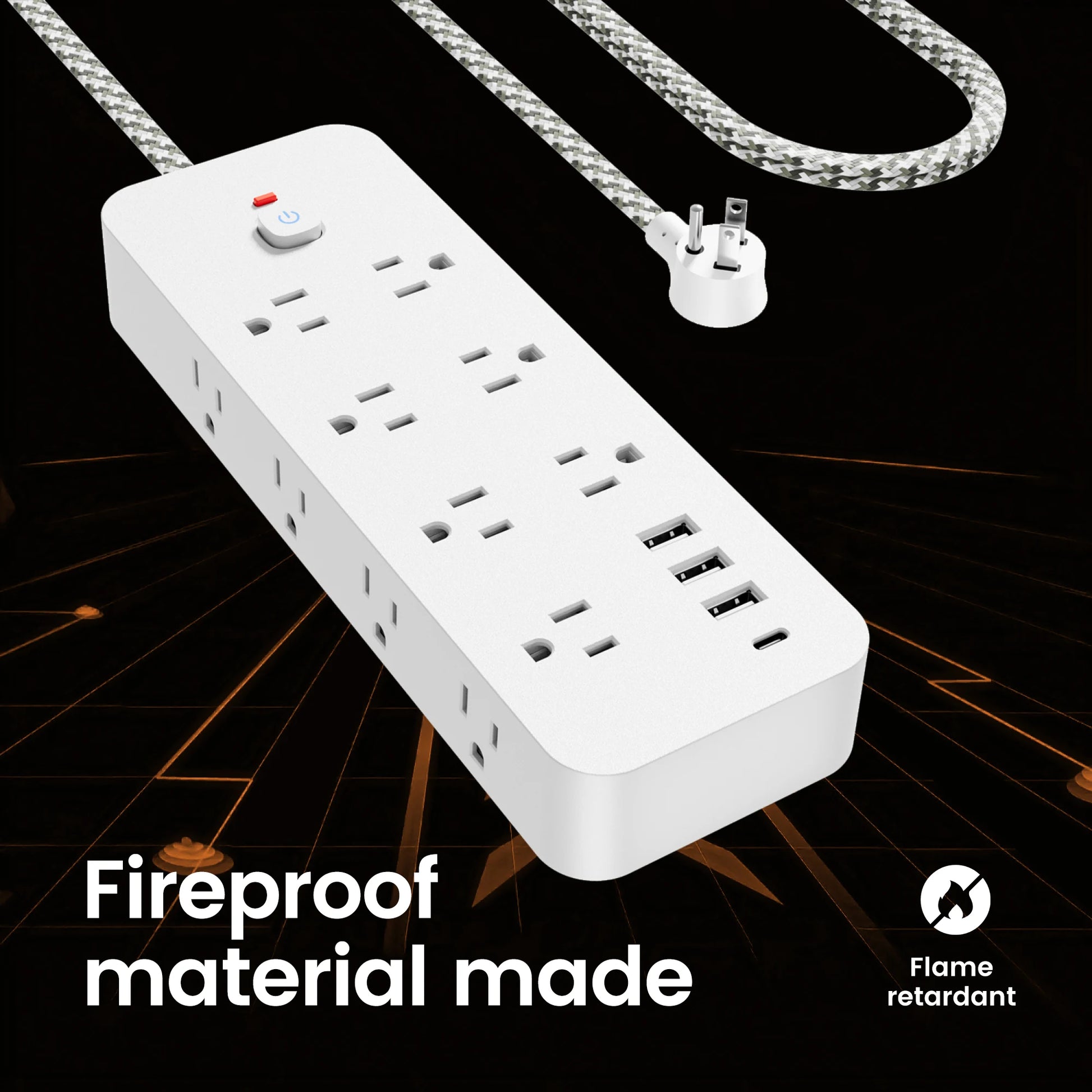 18-in-1 Multitap Power Strip US Plug AC Outlet USB Port Type C 4ft Braided Extension Cord Smart Home Electrical Socket Network