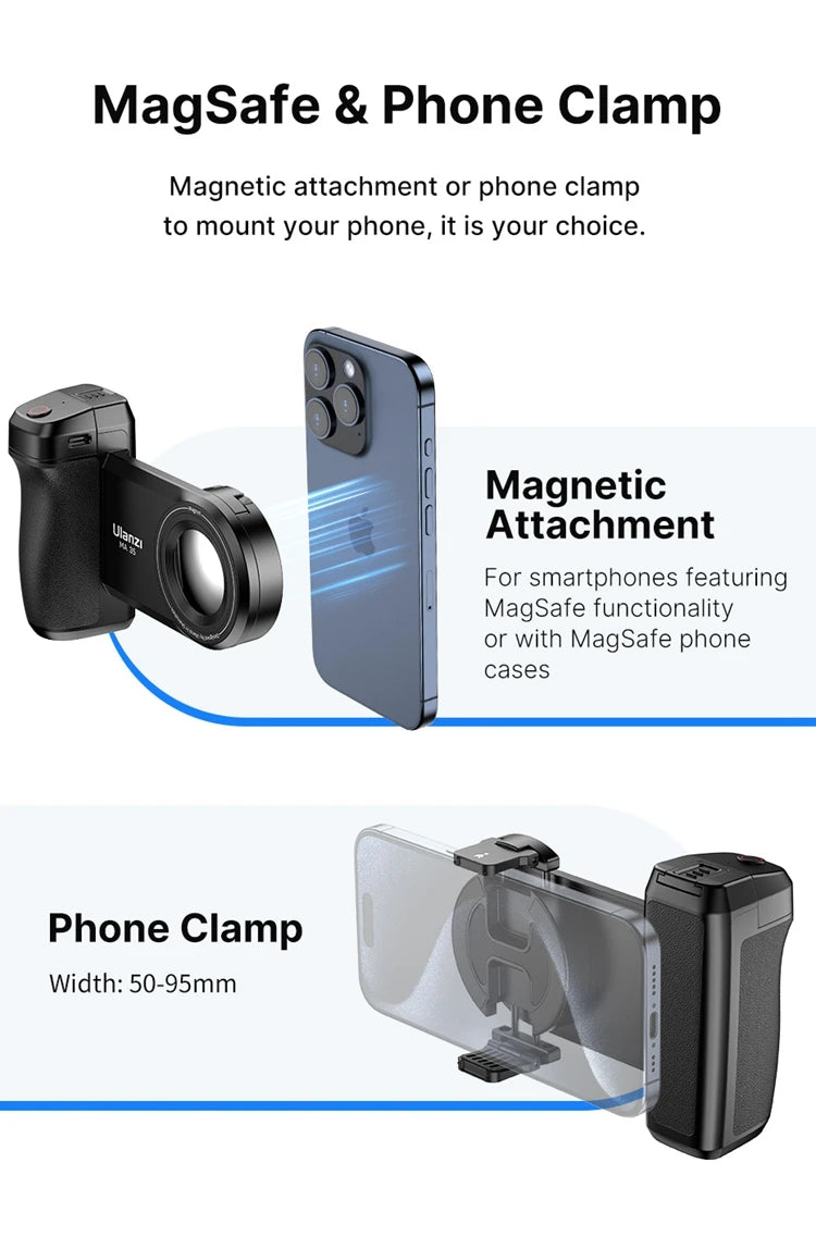 Ulanzi MA35 Selfie HandGrip Booster Bluetooth Shutter for iPhone 16 15 Android phone Photo Stabilizer Cold Shoe 1/4" Screw Mount