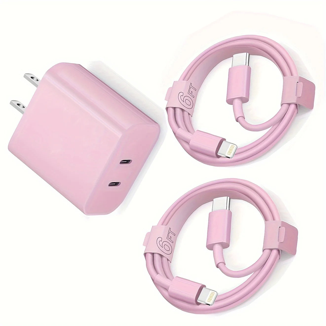 4-Fast Charging Secure Power Adapter With Dual PD20W USB-C Charger And 2 Type-C To Lightning Cables For IPhone 14/13/12/11/XS/XR