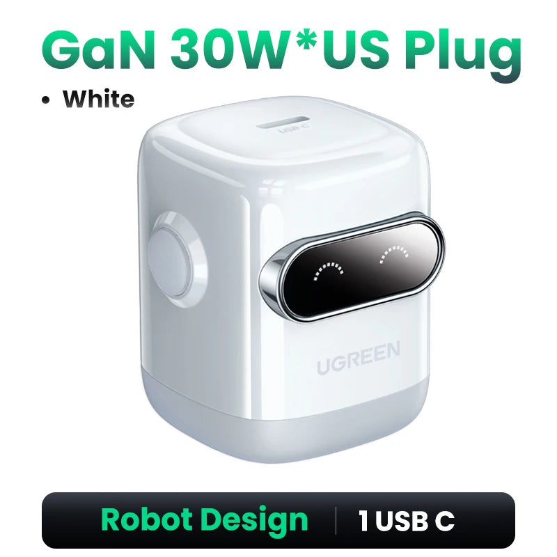 【US Plug】UGREEN 65W 30W GaN Charger Robot Design QC4.0 3.0 PPS for iPhone 16 15 14 Pro Macbook Laptops Tablet PD3.0 Fast Charger