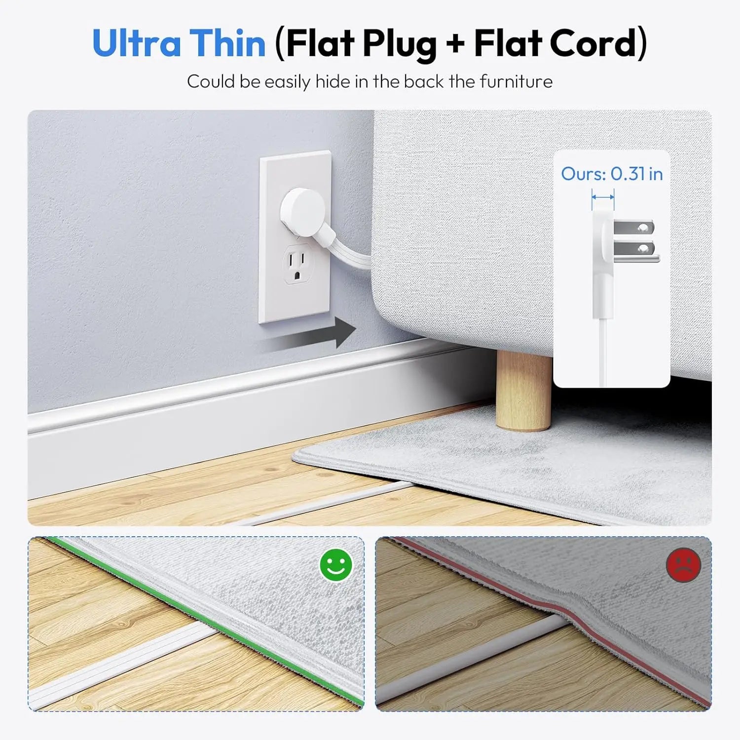 6 AC Outlet Power Strip with 3 USB Ports (1 USB-C) & 25FT Extension Power Cord Surge Protector & Network Filter US Plug