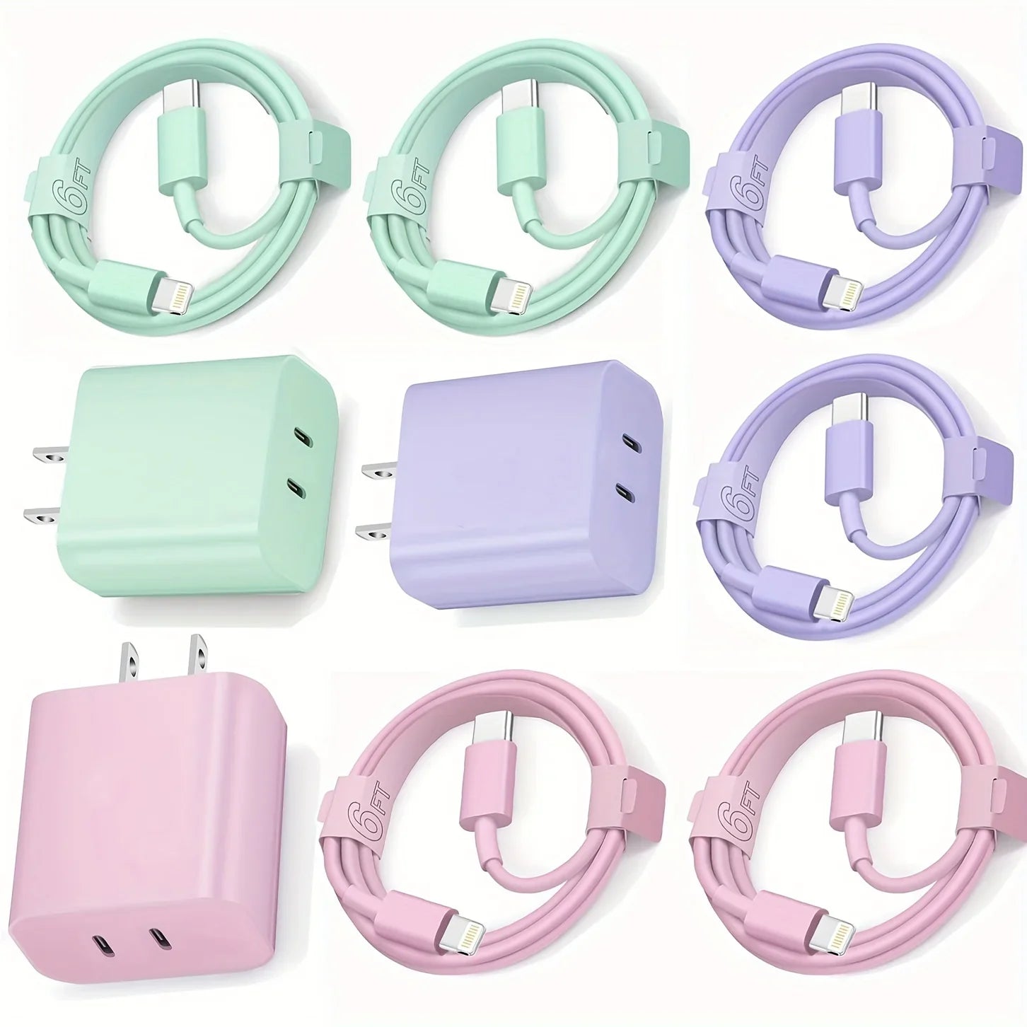 4-Fast Charging Secure Power Adapter With Dual PD20W USB-C Charger And 2 Type-C To Lightning Cables For IPhone 14/13/12/11/XS/XR