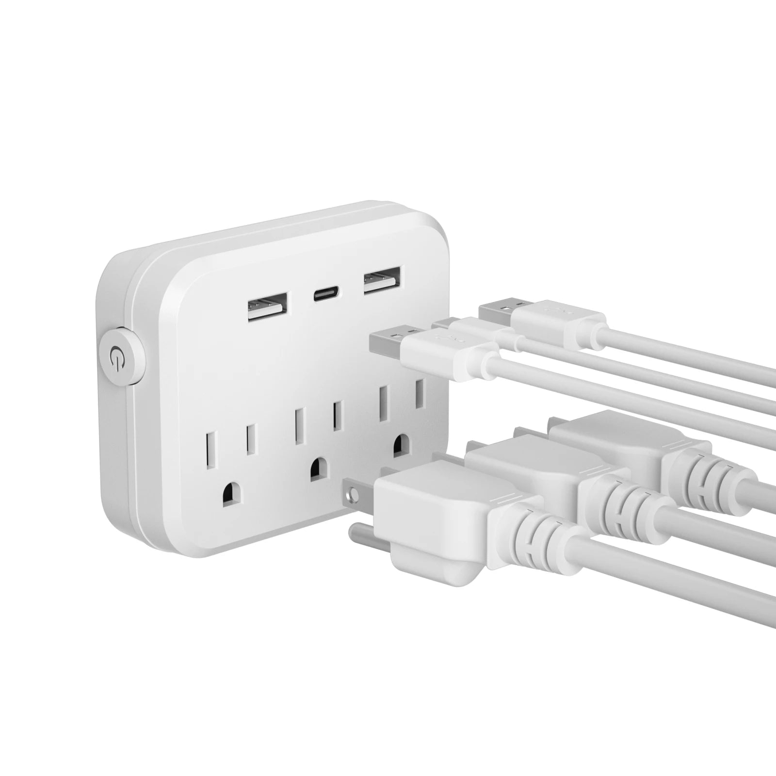 TRANSTON US Switch with surge protector Mini Portable power strip 6-in-1 Multifunctional 3 power strip 2 USB ports 1 Type-C wh