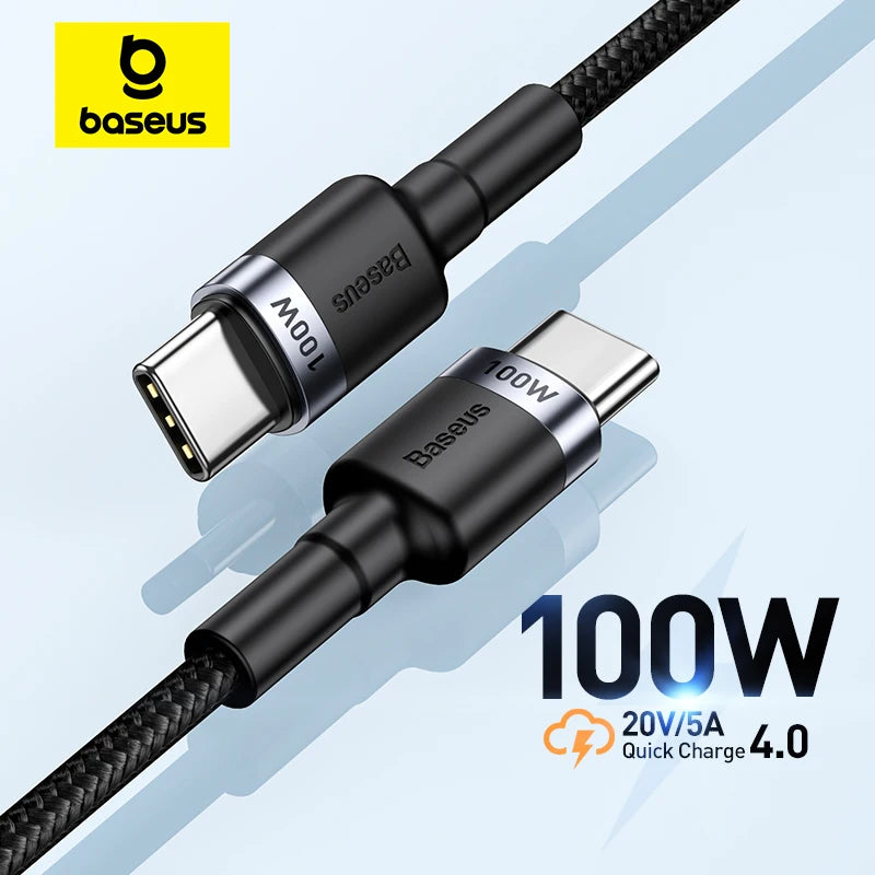 4-Baseus USB-C to USB-C 100W Fast Charging Cable – 5A PD Quick Charge for MacBook, Apple , Samsung