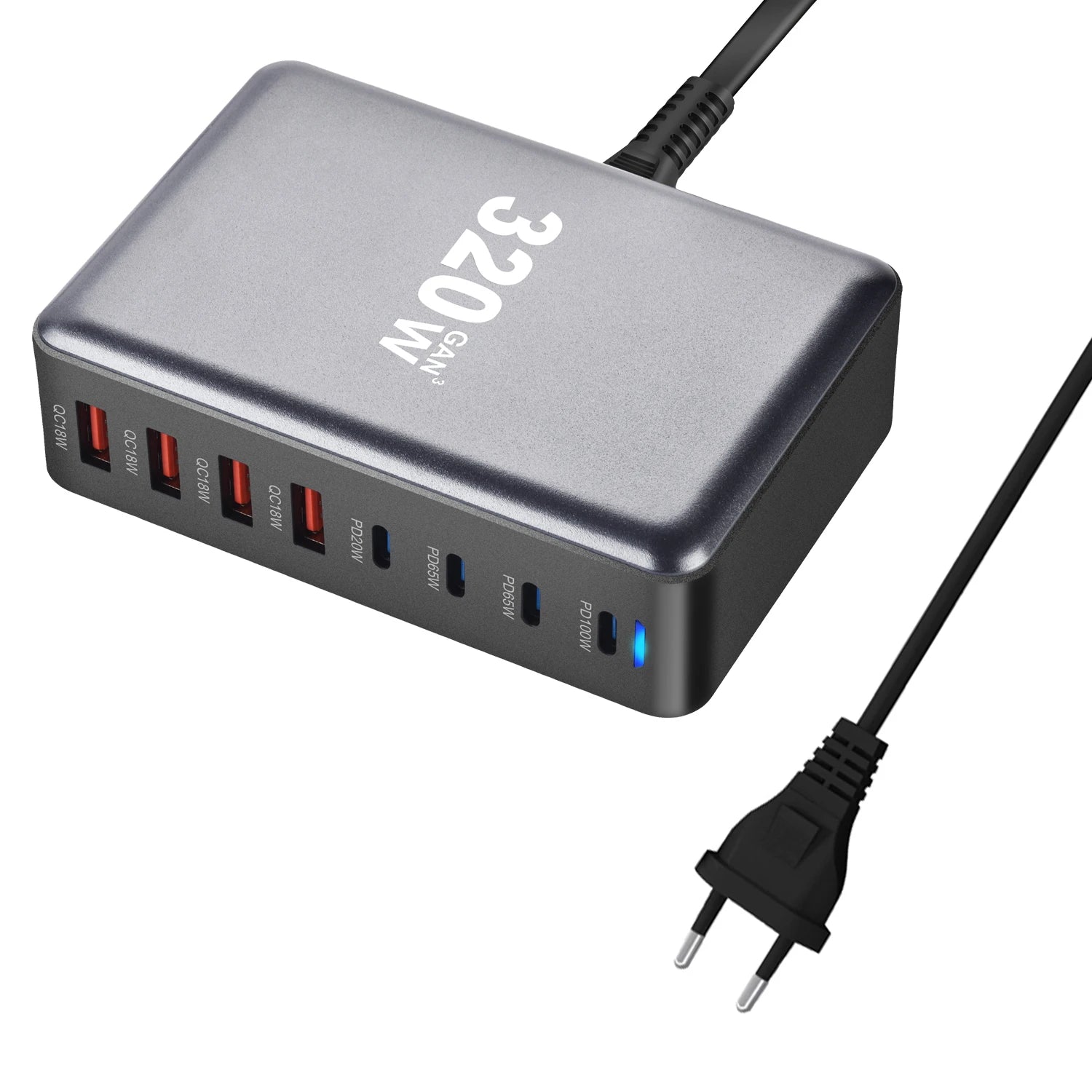 1-320W GaN Charger USB C Fast Desktop 8-port USB Type C PD Charger Fast Charge 3.0 USB Type C Fast Charger for iPhone15 14 Samsung