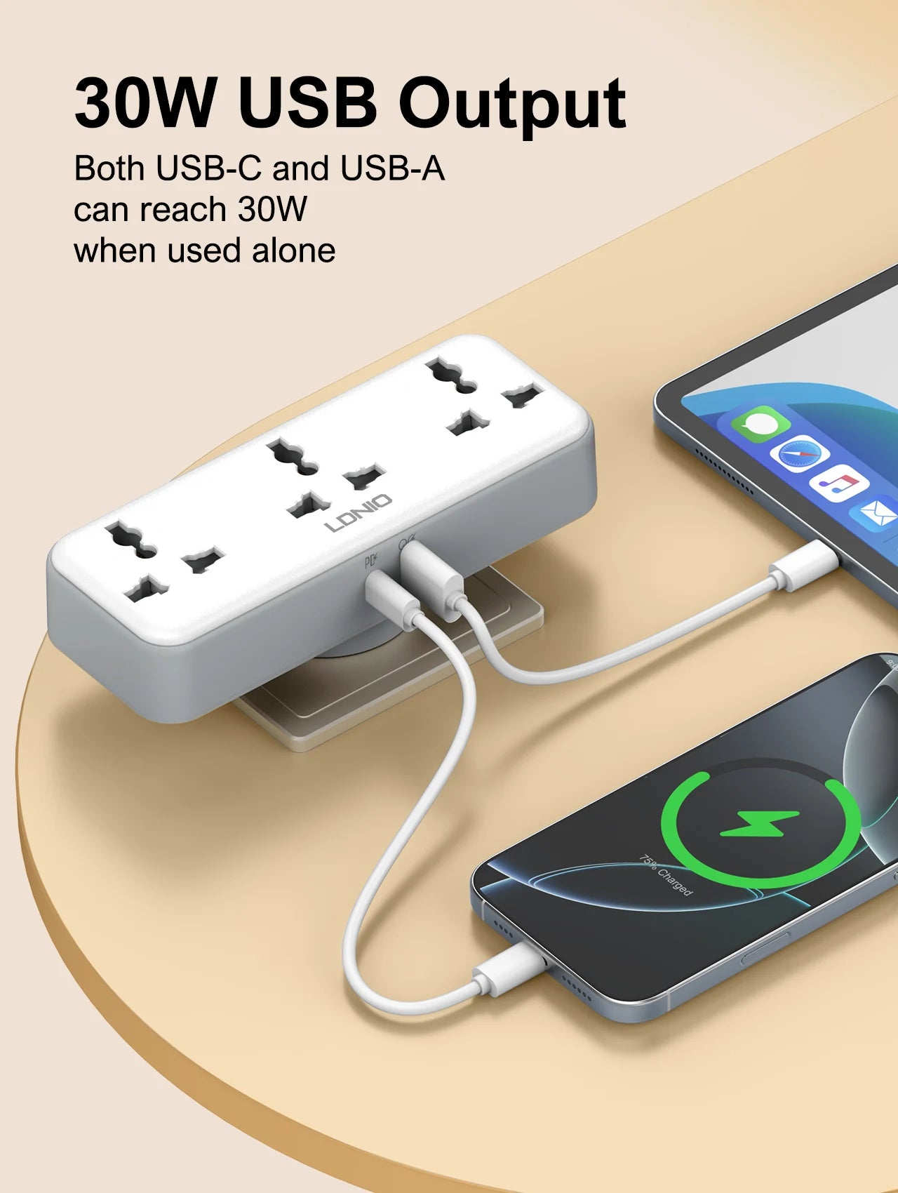 US UK EU Plug Outlet 3 Sockets Multitap Wall Power Strip Electrical Socket USB A  USB C Port No Extension Cord  Rotatable Plug