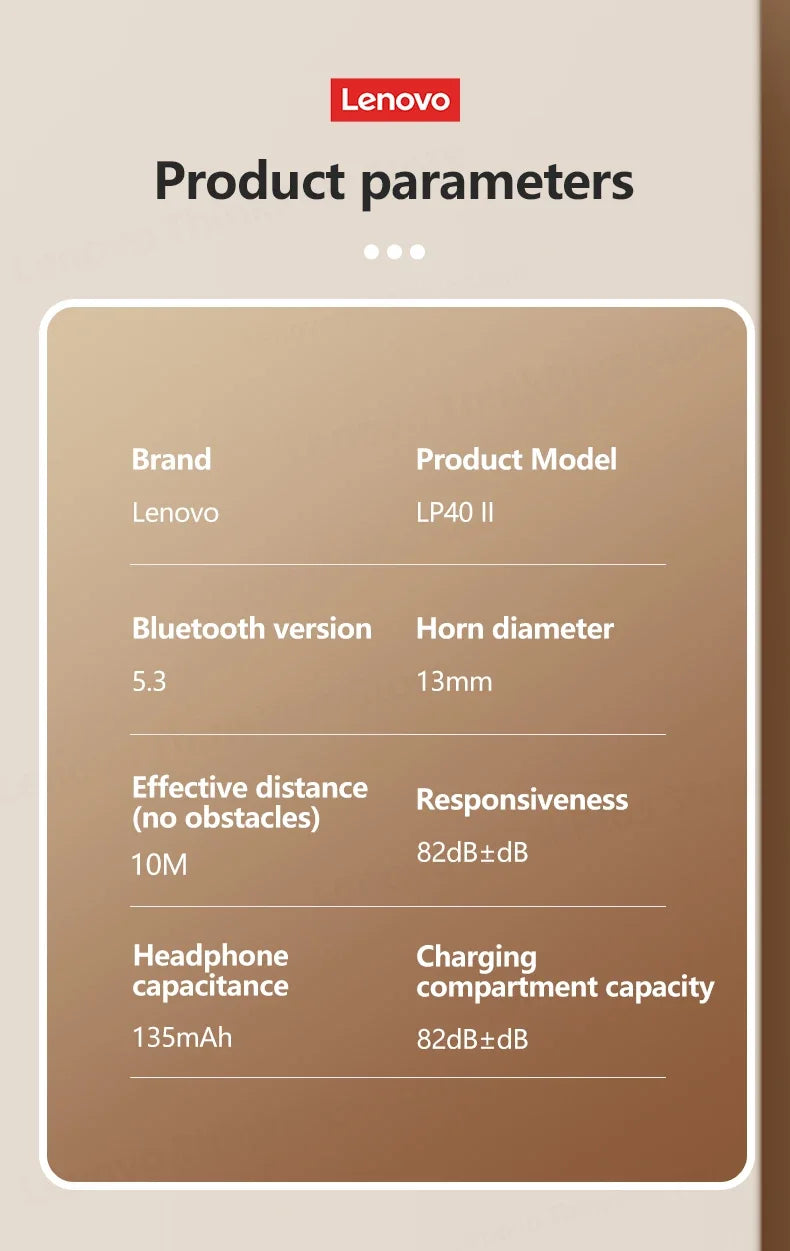 Original Lenovo LP40 Plus Wireless Headphones TWS 5.3 Bluetooth Headset Music Game Earphones Sport Call Noise Reduction Eaubuds
