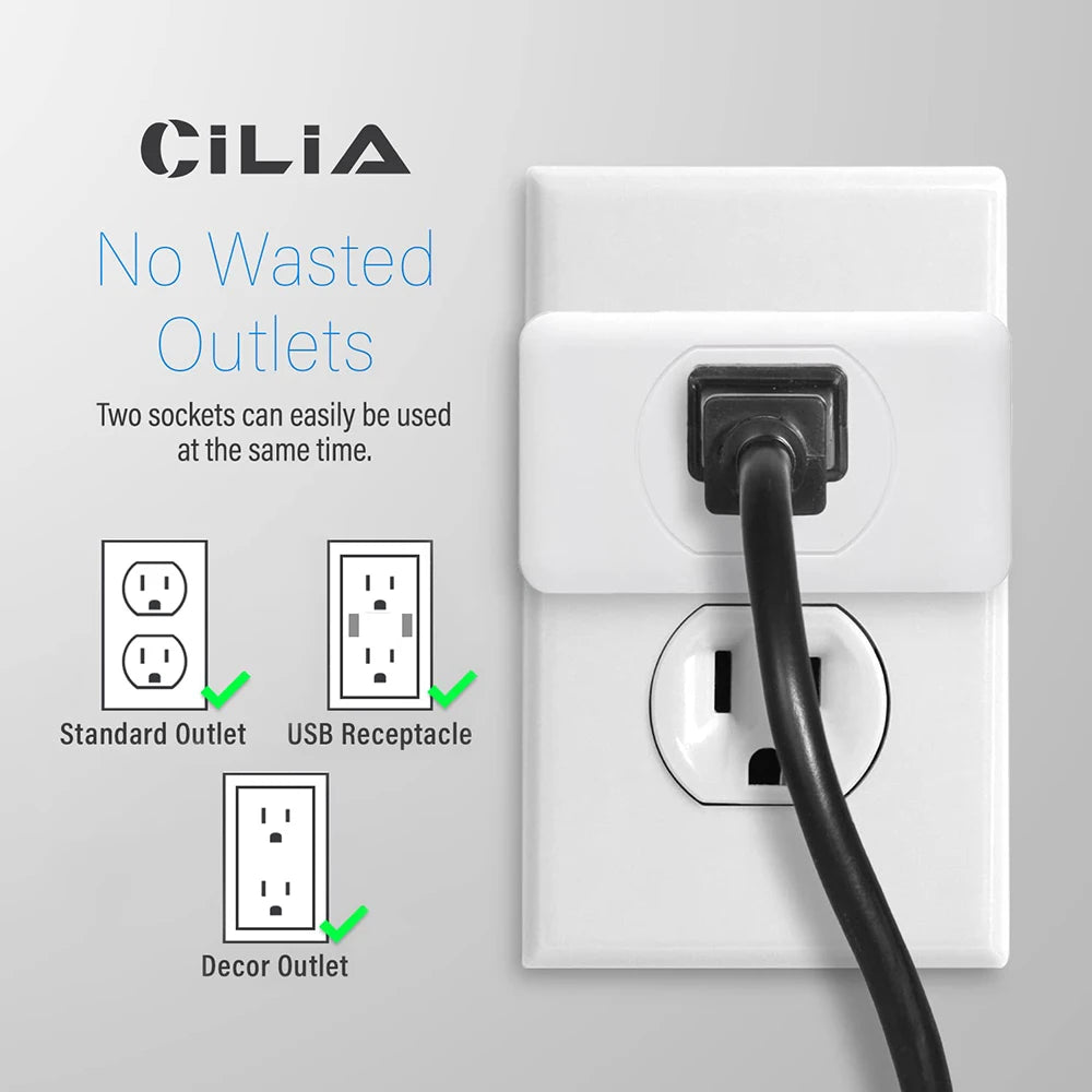 1-CILIA 3-Outlet US Plug Extender – Compact Wall Adapter for Travel, Home & Office