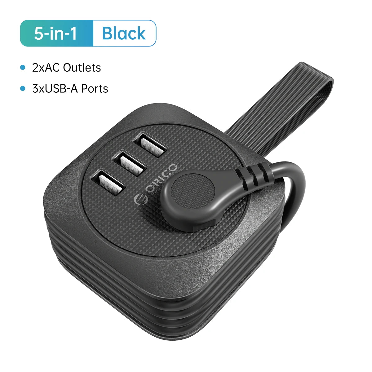 1-ORICO Power Strip 2AC multi USB Portable Socket Strip US plug Travel Extension Cord for fast charging with Type-C USB ports