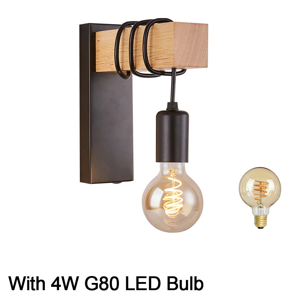 Retro Wood Wall Lamp Vintage Sconce (E27)