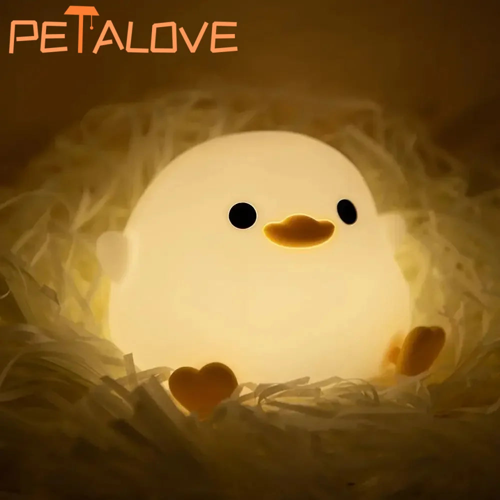 Duck Night Light | Doudou Duck Silicone Lamp | Pat Control & USB Rechargeable | Birthday Gift for Kids | Soft Warm Room Decor