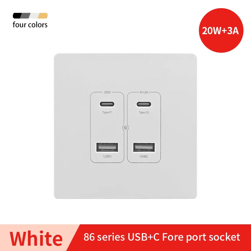 Herepow Wall Power Socket With Dual USB Typec Four Port Fast Charging Interface 20W 3A 220V Smart Home Appliance Plug Adapter