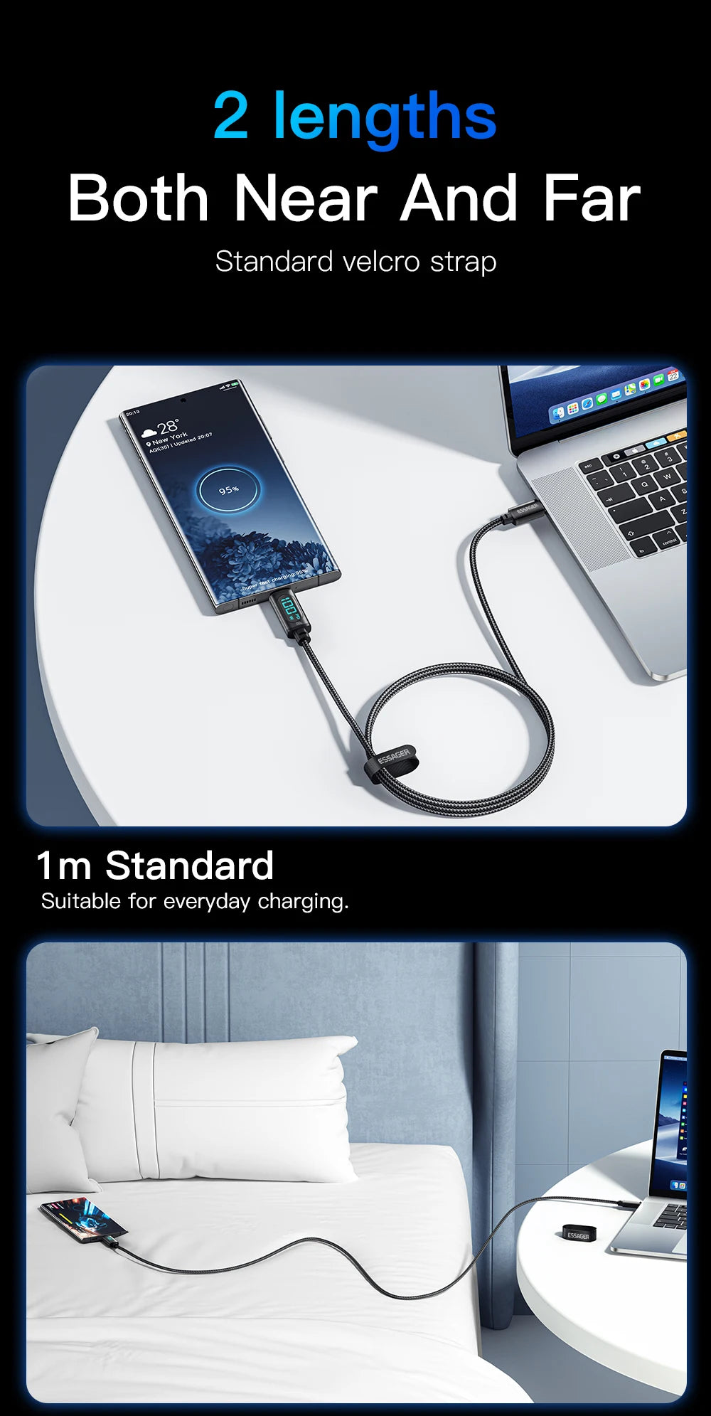 Essager Type C to Type C Cable 100W PD Fast Charging Charger C to C Display Cable For Hua wei for iPhone 16 pro max Macbook iPad