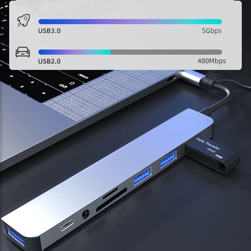 4-8-IN-2 USB HUB 3.0 USB C HUB Dock Station 5Gbps High Speed Transmission USB Splitter Type C to USB OTG Adapter For Macbook Pro
