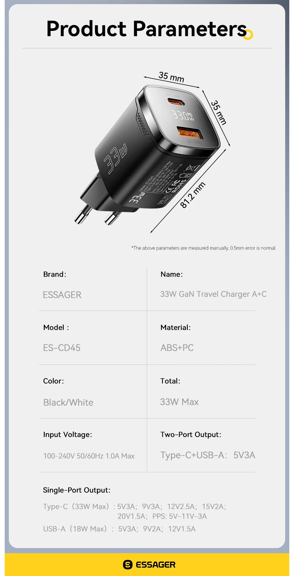 Essager 33W GaN USB Type C Charger Digital Display PD Fast Charging For  iPhone 16 15 14 Pro Max iPad Mini 6 Xiaomi Samsung S22