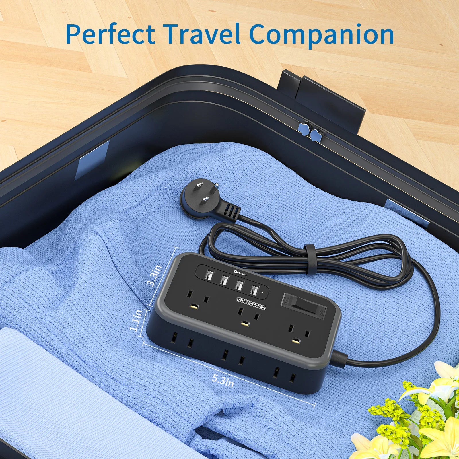 6-Outlet Power Strip with 4 USB Ports 15.5W Fast Charge & 15FT Extension Cord Surge Protector & Network Filter US Plug 100-240V