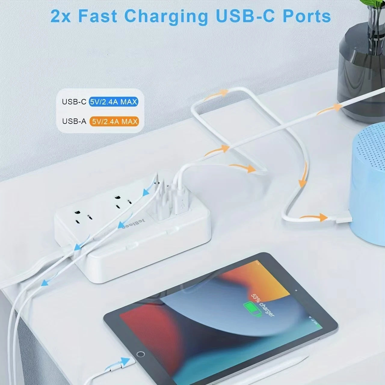 1-Surge Protector with 6 Widely Outlets Extender 4 USB Ports, 5ft Power Strip Ultra Thin Flat Plug, Power Adapter for Home Office