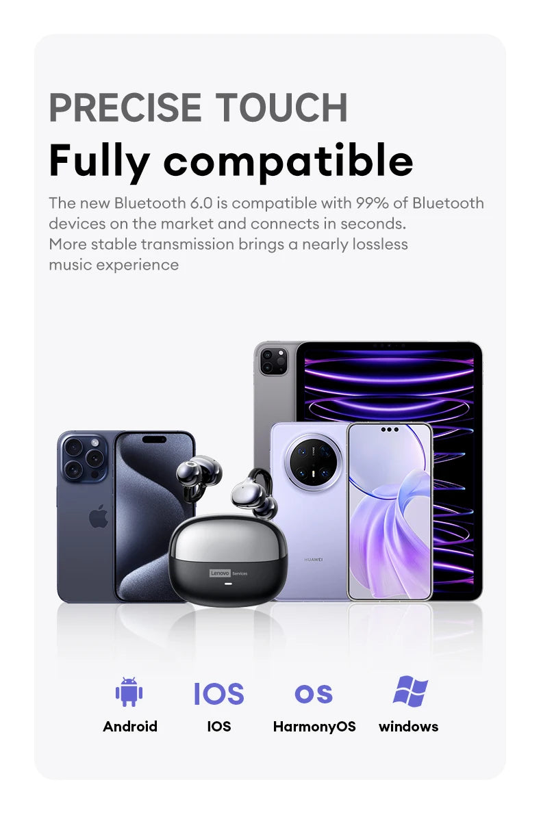 Original Lenovo LE302 Wireless Headphones Ear Clip Bluetooth 6.0 Earphones HIFI Stereo Music Call Game Noise Cancelling Earbuds
