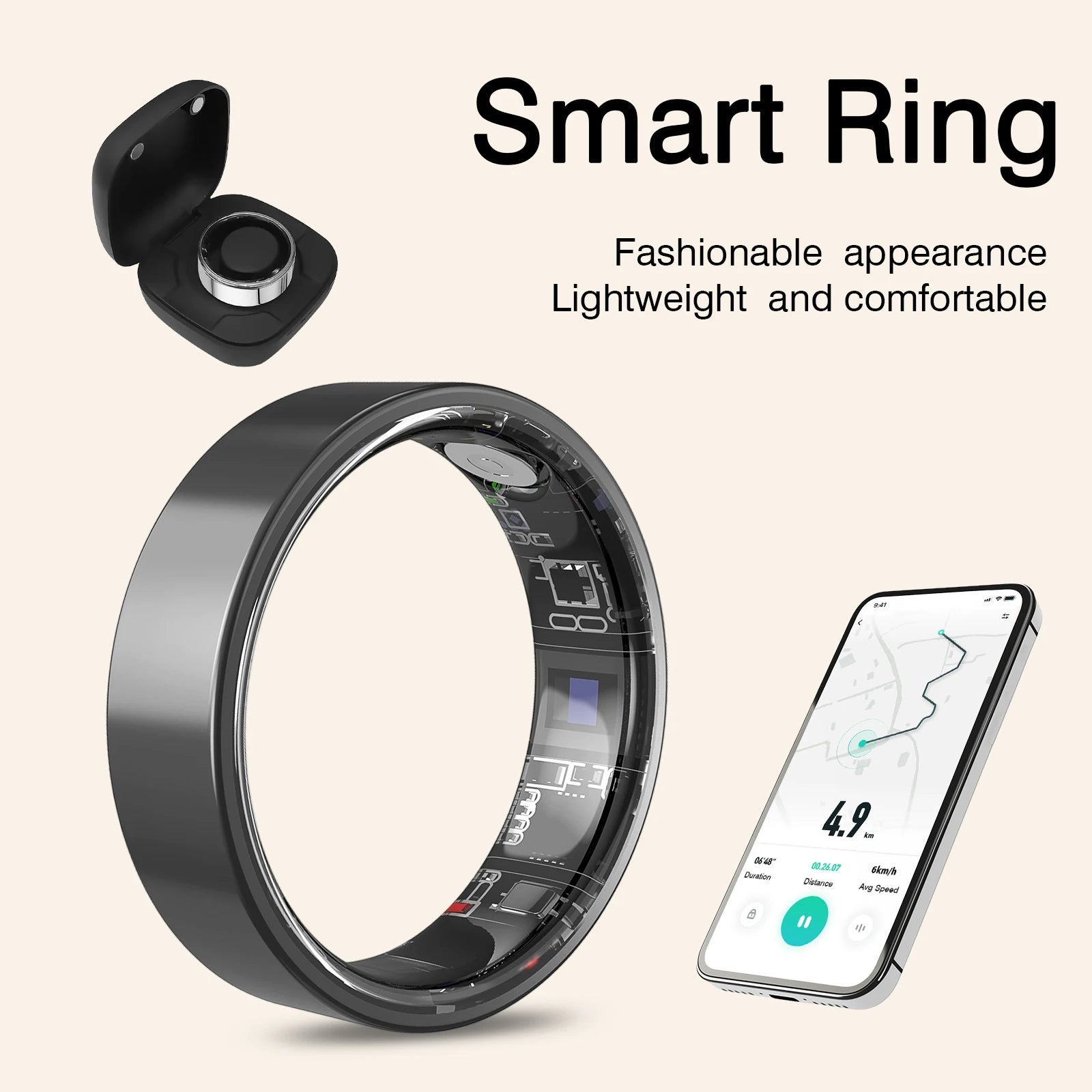 Smart ring, sleep tracking, multiple sports modes, monitor sports data, compatible with iPhone and Android, holiday gift, unisex