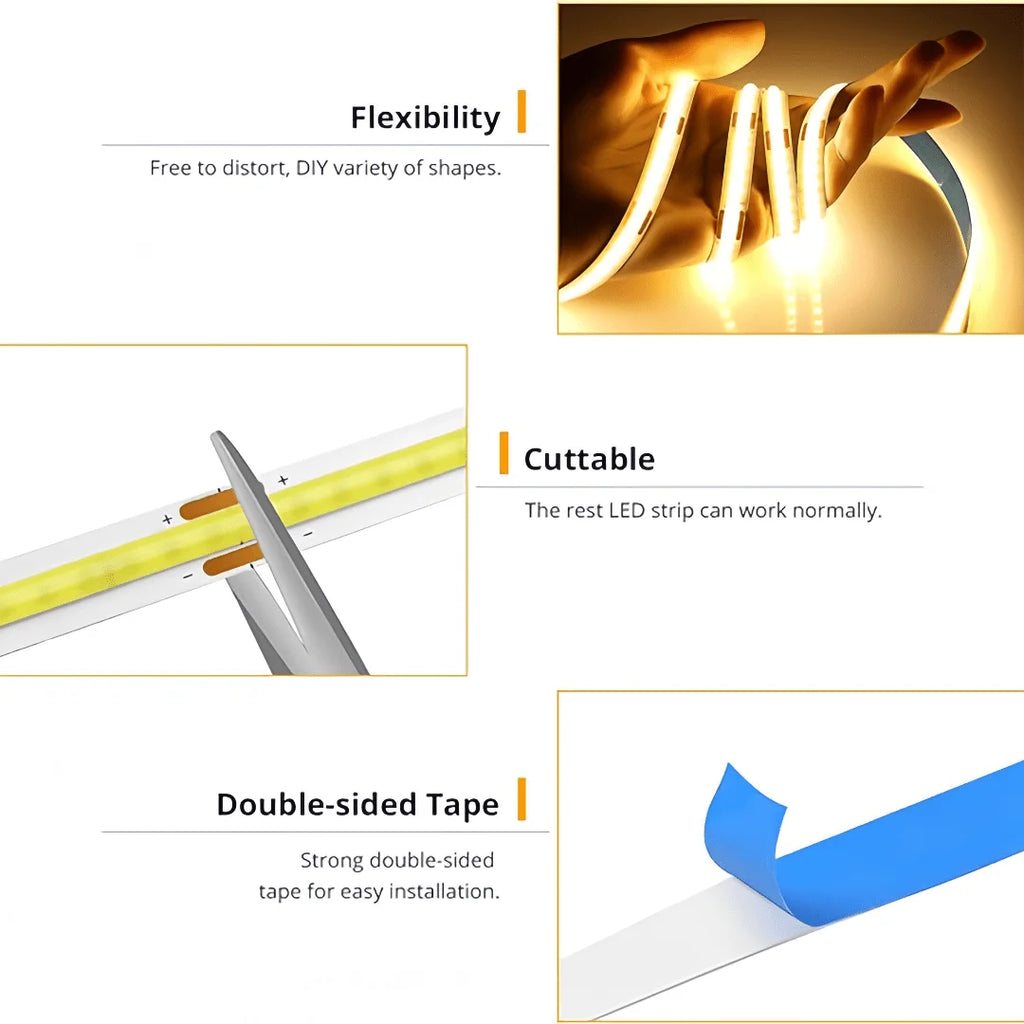 LED COB Strip with Touch Dimmer (5 V USB, Flexible)