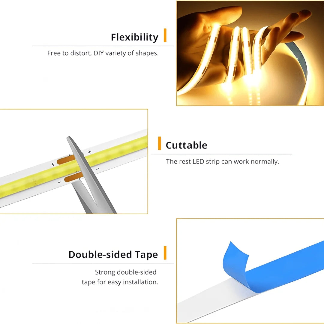 LED COB Strip with Touch Dimmer (5 V USB, Flexible)