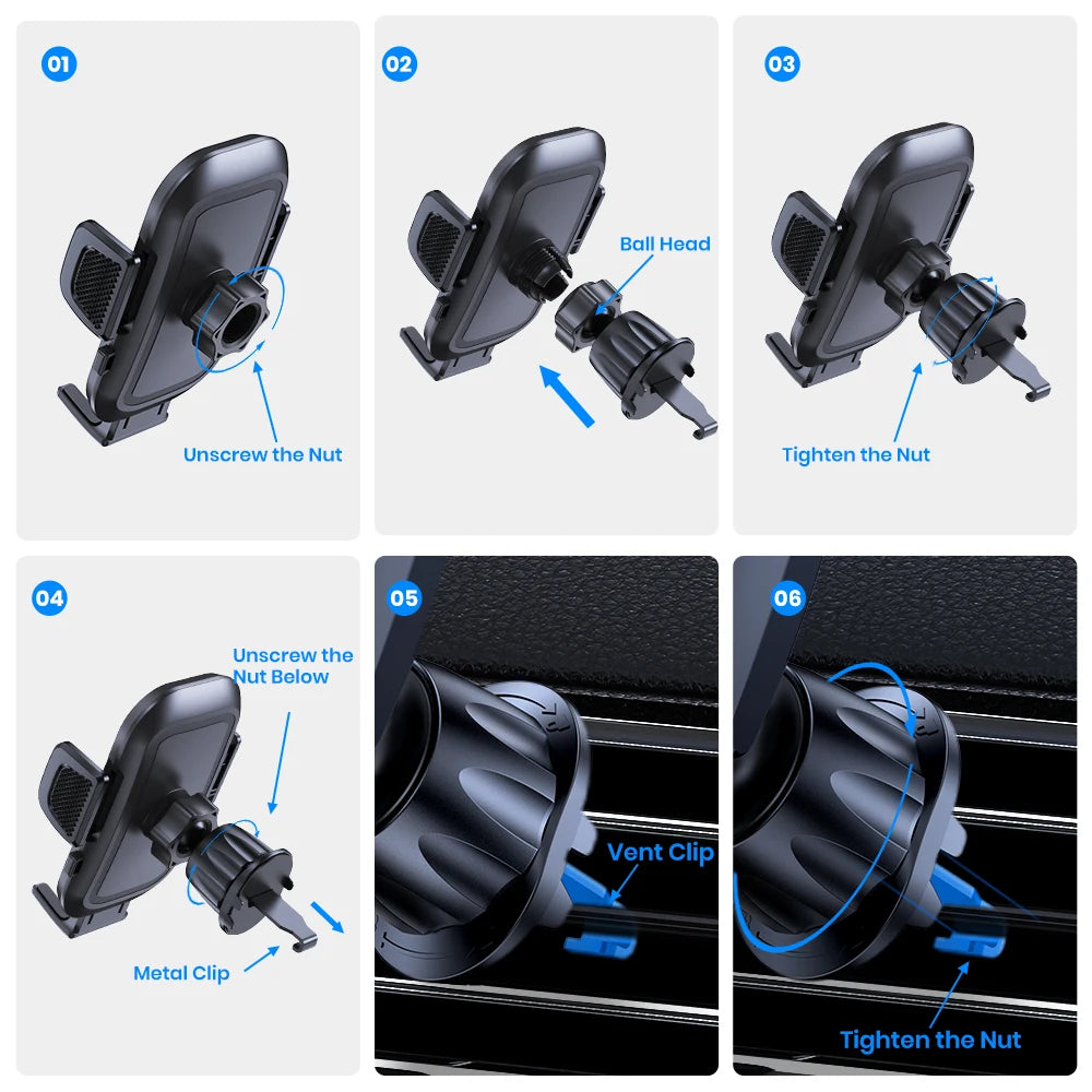 4-TOPK D46G Car Phone Holder Mount, Upgraded Metal Hook Cell Phone Holder For Car Air Vent Compatible With All Phones