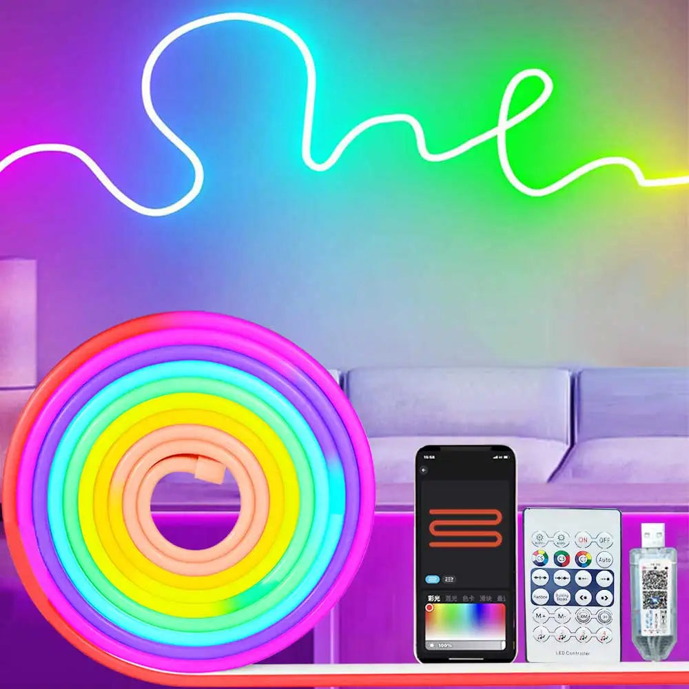 RGBIC Neon Strip Light Bluetooth Neon Led Strip Lights Smart 1M 2M 3M 5M Waterproof RGBIC Flex Ribbon Led Tape Music Sync
