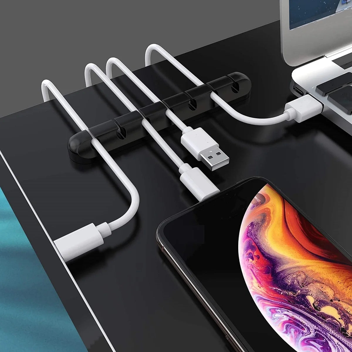 Cable Cord Wire Organizer Silicone USB Cable Winder Management Clips Self Adhesive for Mouse Keyboard Headset For iPhone Huawei