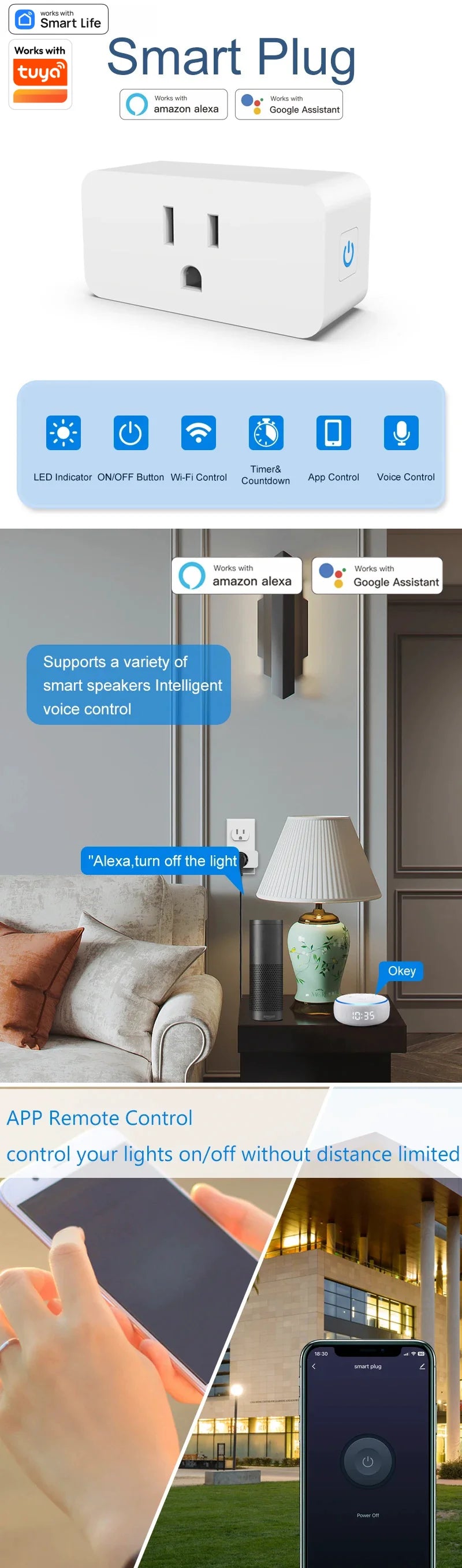 2-Tuya Mini WiFi Smart Plug 10A US Smart Home Timing Socket Smart Life APP Control Voice Control Works With Alexa Google Home