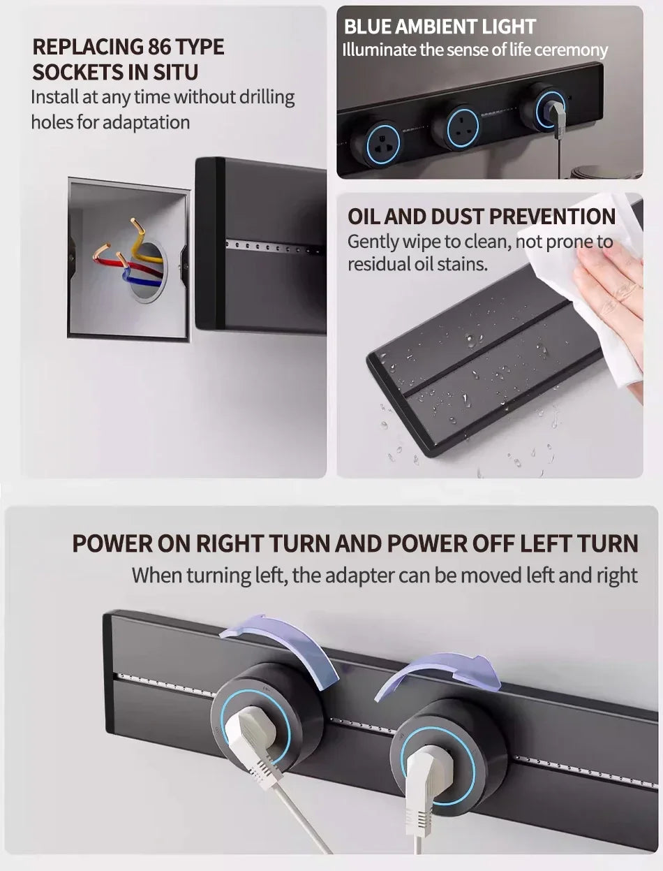 1-Track Socket Wall Power Rail Movable Sockets High End Home Appliance Power 8000W EU US UK Standard USB Type c Ports ﻿40cm 50cm