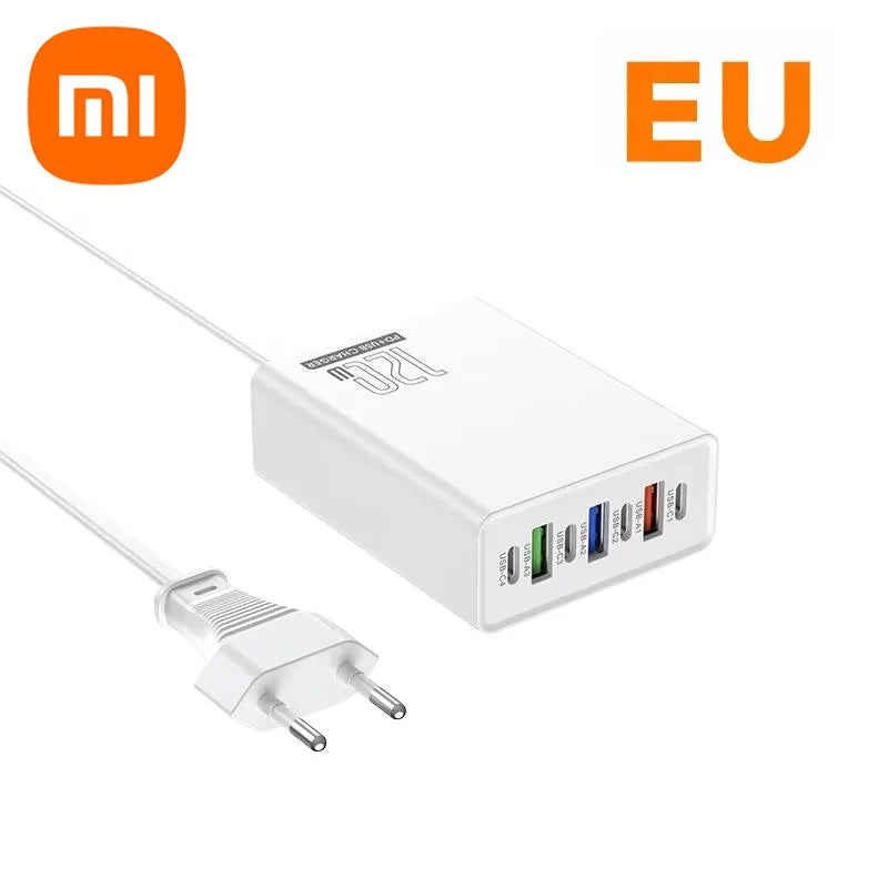 4-Xiaomi 120W Desktop Phone Charger Adapter Power Multiports USB Type-C Fast Charging EU/US/UK Plug For iPhone Xiaomi Huawei