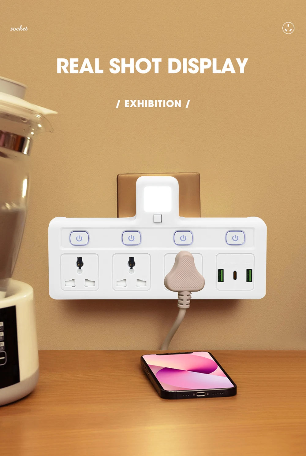 1-EU UK Plug Universal Outlet Power Strip Multitap AC Separate Control Wall Socket With USB Fast Charge Multiprise Plug Adapter