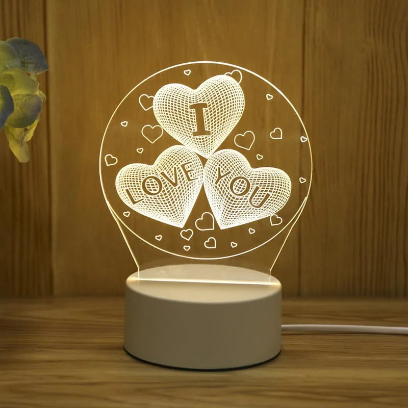 Romantic Love 3D Acrylic LED Lamp | Home & Children's Night Light | Table Lamp for Birthday, Party Decor, Valentine's Day, Bedside Lamp