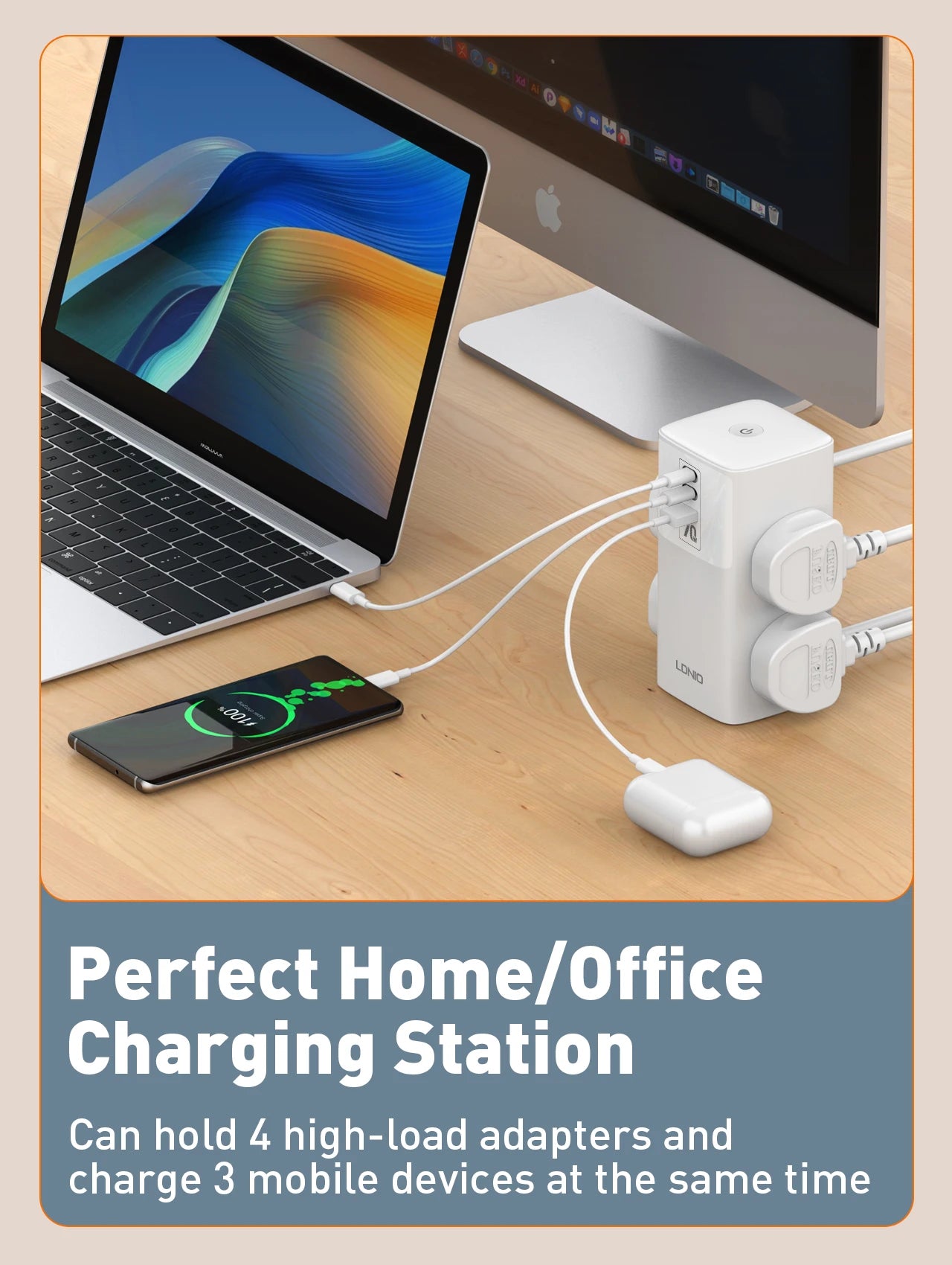 1-Tower 4 Way Outlets Socket 70W USB Multi Power Strip Vertical 2m Extension Power Cord UK EU US AU Plug with Overload Protector
