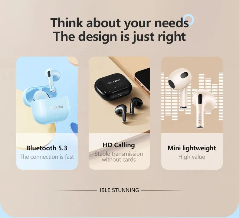 Original Lenovo LP40 Plus Wireless Headphones TWS 5.3 Bluetooth Headset Music Game Earphones Sport Call Noise Reduction Eaubuds