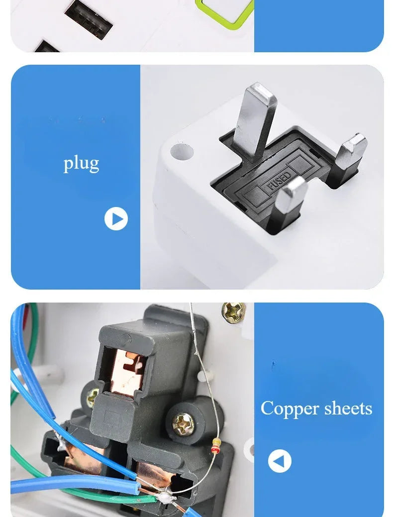1-UK EU US Plug Multicontact Electrical Socket with 3 USB Ports Wireless Wall Power Strip Universal Outlets Converter Adapter