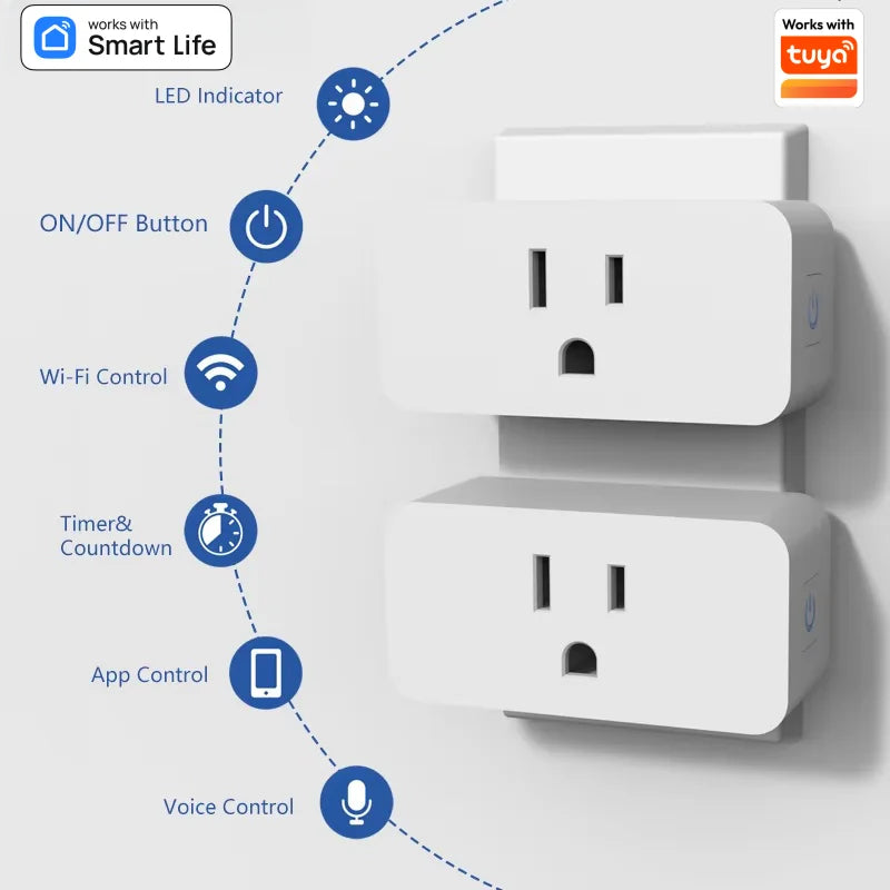 2-Tuya Mini WiFi Smart Plug 10A US Smart Home Timing Socket Smart Life APP Control Voice Control Works With Alexa Google Home