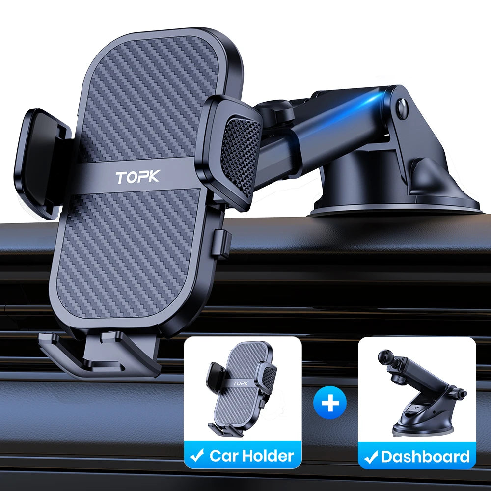 TOPK Car Phone Holder Super Stable Car Phone Mount for Car Dashboard/Windscreen/Air Vent Compatible with All Mobile Phone
