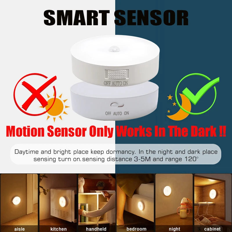 Motion Sensor Light | USB Rechargeable Night Light LED Lamp for Kitchen, Bedroom, Stairs, Hallway, Cabinet, Closet, Wardrobe Nightlight