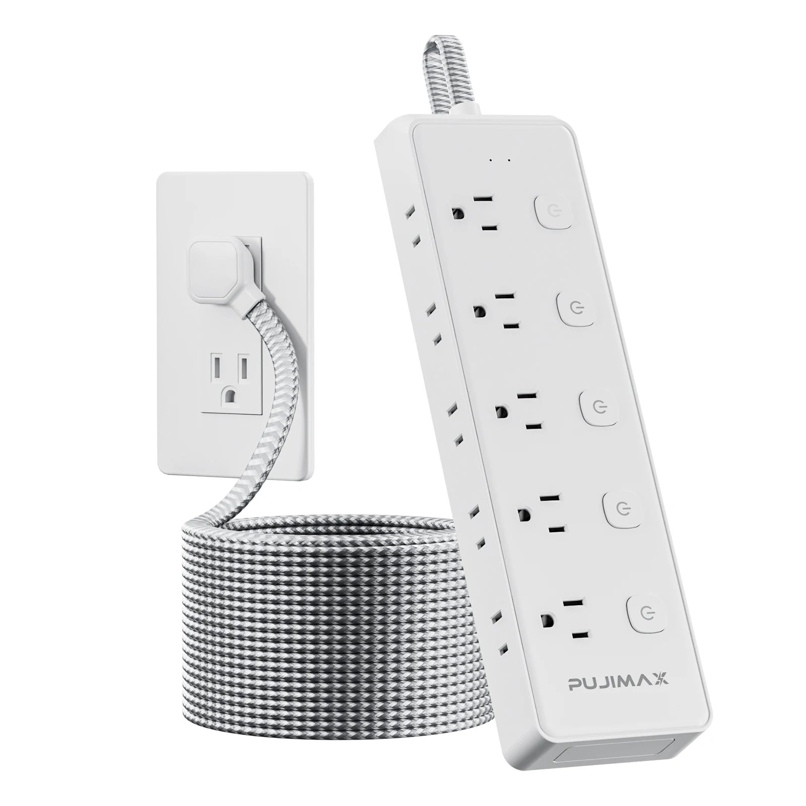 ﻿ ﻿ ﻿ PUJIMAX Power Strip With 10 Outlets 1.5M Braided Cable Surge Protector Multi Socket Extender with Switch For Home Office