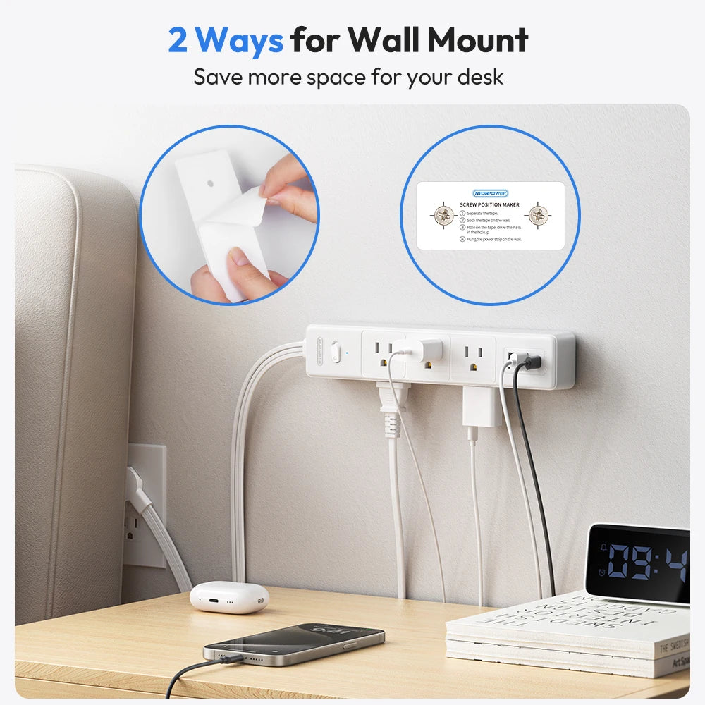 1-6 AC Outlet Power Strip with 3 USB Ports (1 USB-C) & 25FT Extension Power Cord Surge Protector & Network Filter US Plug