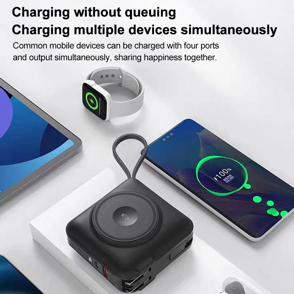 15000mAh Magnetic Wireless Apple Watch Power Bank Type-C 45W Fast Charging With Dual Cables AC Plug for iPhone Android Airpods