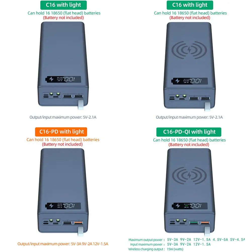 16*18650 Battery Holder Storage Box Power Bank Case DIY 18650 Kit Phone Powerbank Battery Charger Mobile DIY Shell Box I6P6