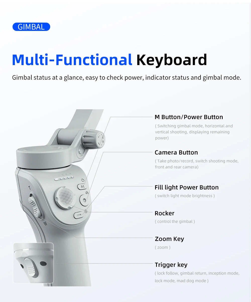 M01 3-Axis Smart Gimbal Handheld Stabilizer Selfie Tripod with Fill Light for Smartphone Anti Shake Foldable for Xiaomi iPhone