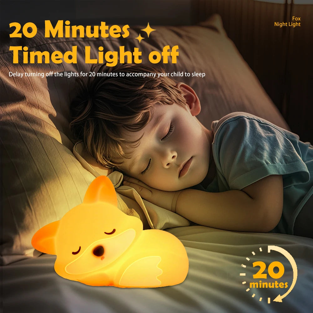 Novelty Animal Silicone Night Light Fox Rabbit Nursery Nightlight Rechargeable Timing Touch Sensor Bedside Table Lamp For Room