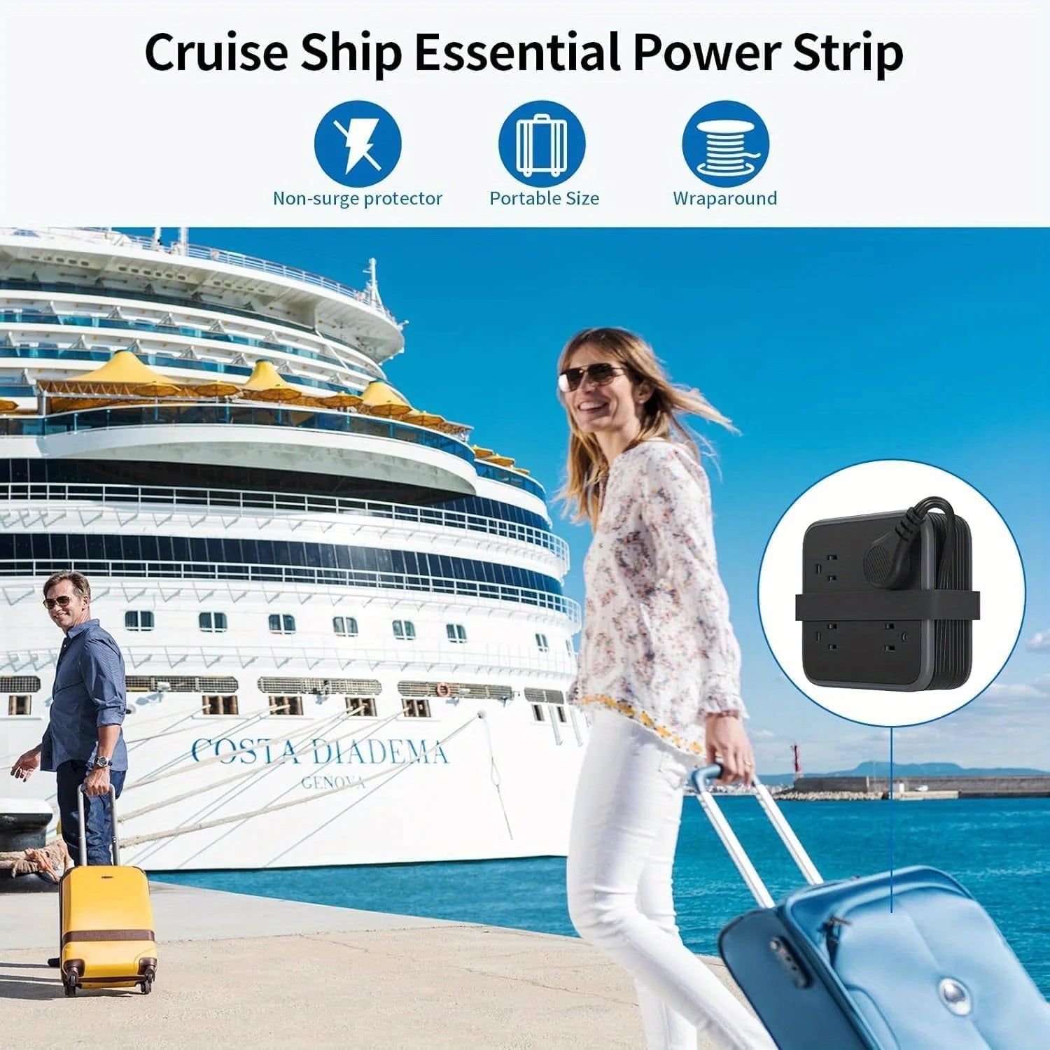 1-8 Outlet Power Strip with 3USB-A Ports 1.5m Extension Power Cord Universal Travel Adapter Network Filter Extension Cable US Plug